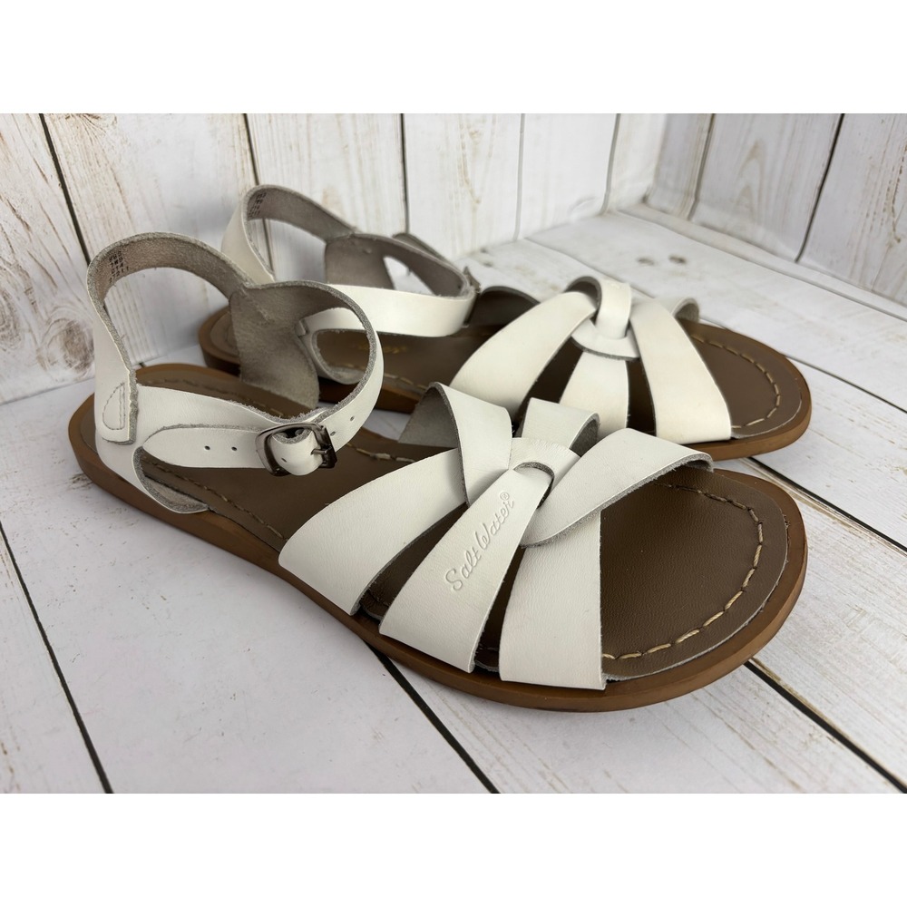 Salt Water Sandals by Hoy Original Retro White Leather Flat Sandals Womens 9